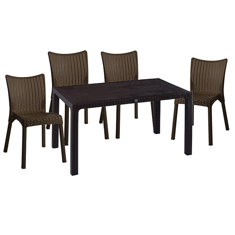 Dining set Explore-Confident pakoworld set 5pieces PP brown 150x90x73.5cm