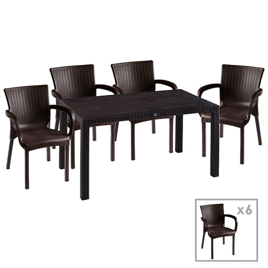 Dining set Explore-Festive pakoworld set 7pieces PP brown 150x90x73.5cm