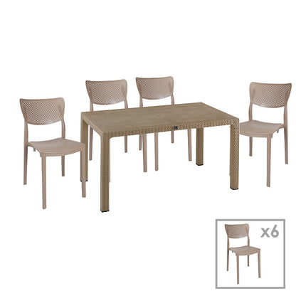 Dining set Explore-Ignite pakoworld set 7pieces PP cappuccino150x90x73.5cm