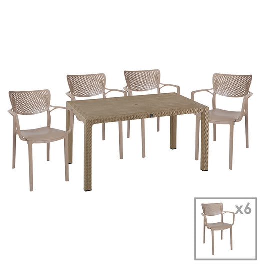 Dining set Explore-Forntline pakoworld set 7pieces PP cappuccino150x90x73.5cm