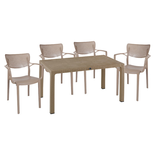 Dining set Explore-Forntline pakoworld set 5pieces PP cappuccino150x90x73.5cm