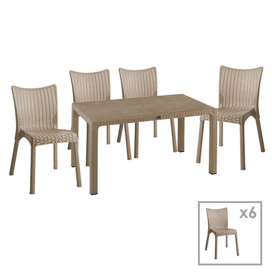 Dining set Explore-Confident pakoworld set 7pieces PP cappuccino150x90x73.5cm