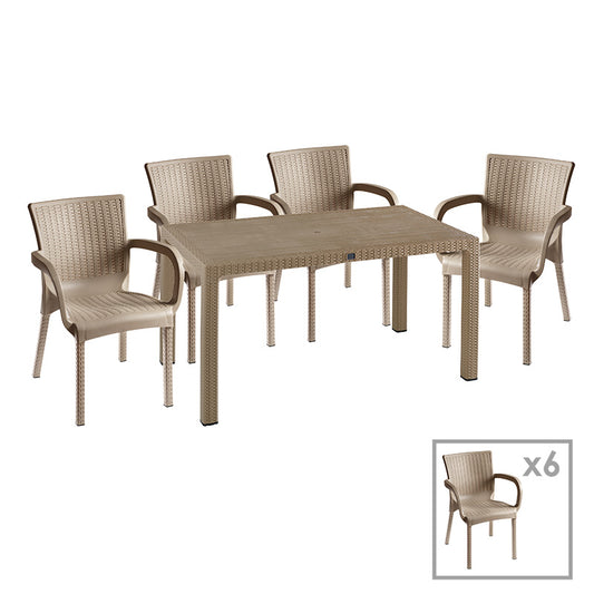 Dining set Explore-Festive pakoworld set 7pieces PP cappuccino150x90x73.5cm