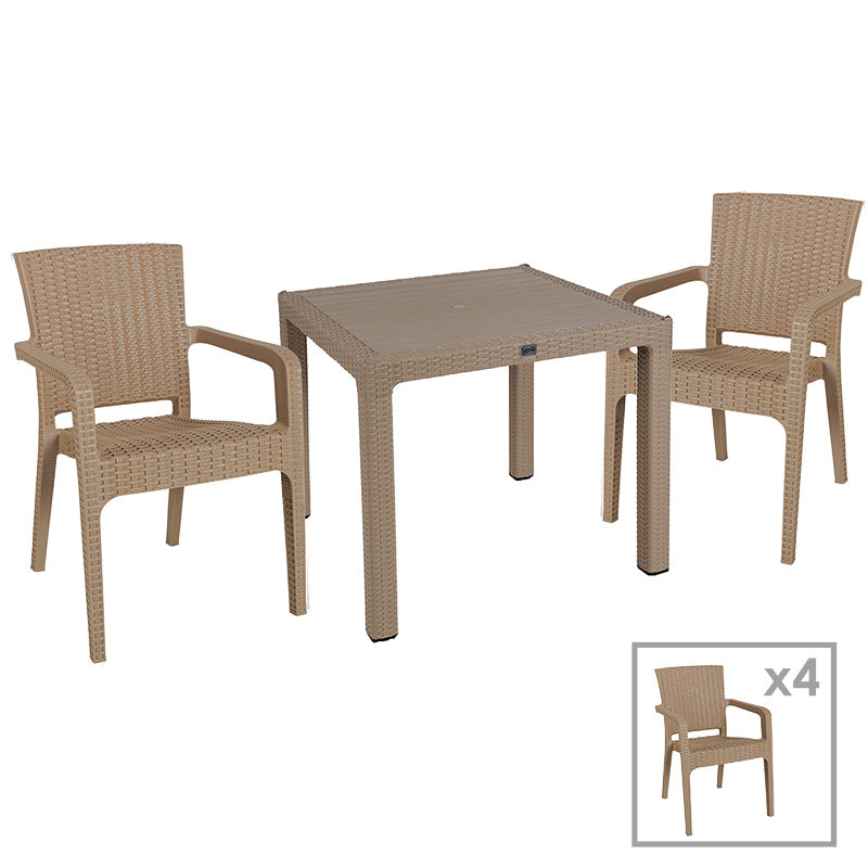 Dining set Explore-Halcyon pakoworld set 5pieces PP cappuccino 90x90x73,5cm