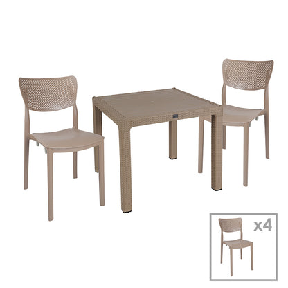 Dining set Explore-Ignite pakoworld set 5pieces PP cappuccino 90x90x73,5cm