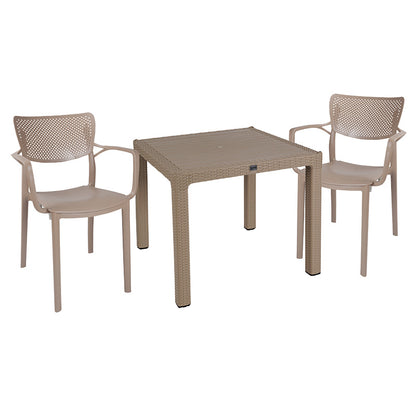 Dining set Explore-Fontline pakoworld set 3pieces PP cappuccino 90x90x73,5cm