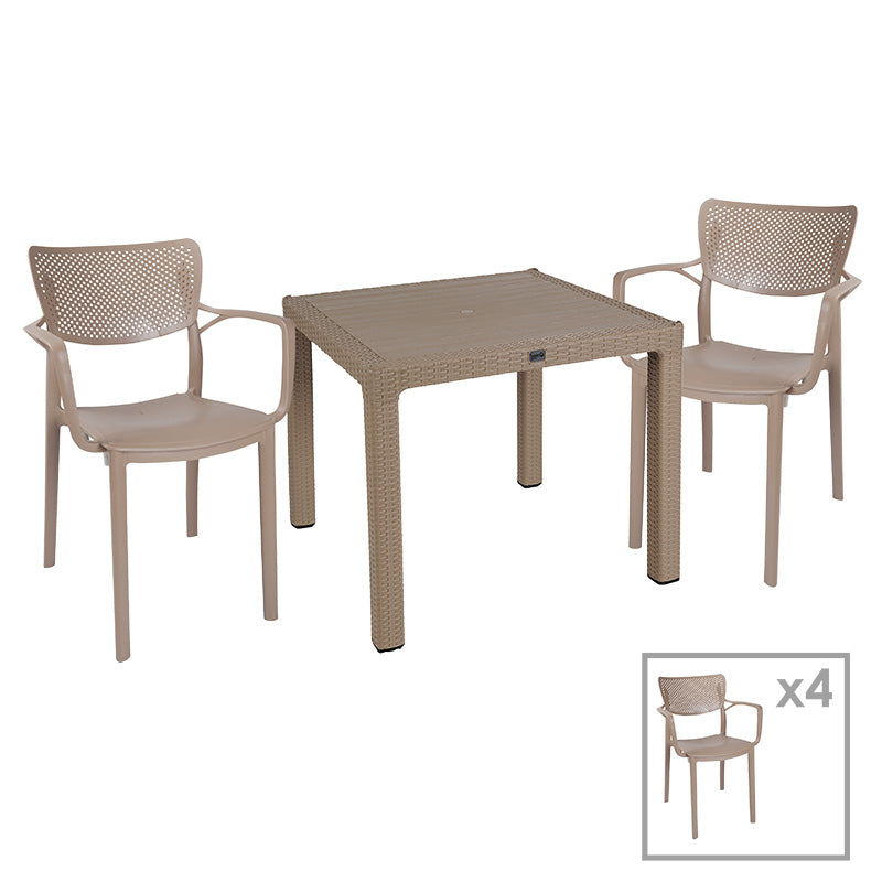 Dining set Explore-Fontline pakoworld set 5pieces PP cappuccino 90x90x73,5cm