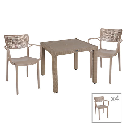 Dining set Explore-Fontline pakoworld set 5pieces PP cappuccino 90x90x73,5cm