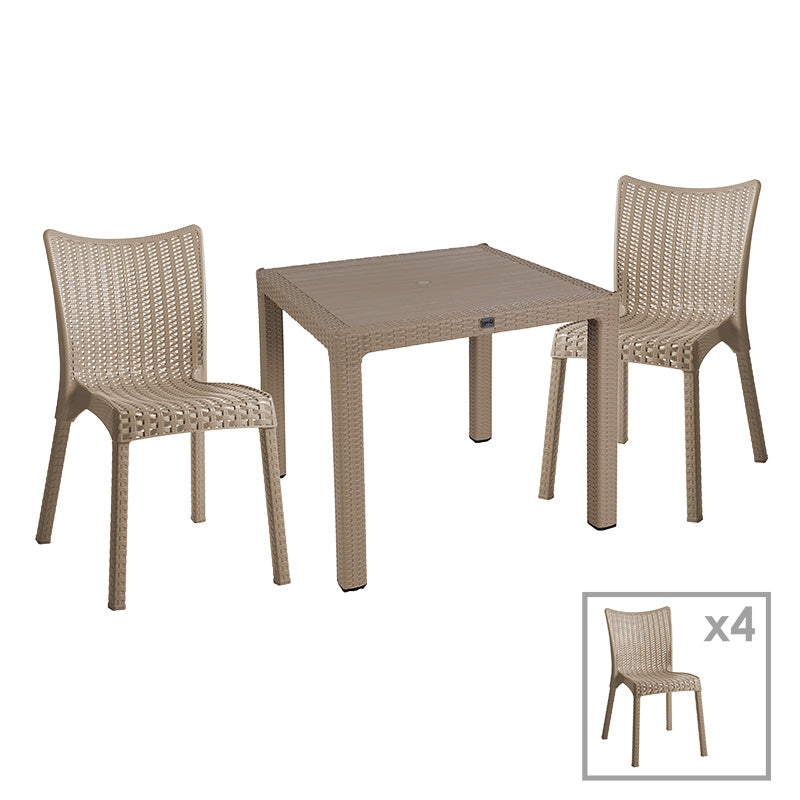 Dining set Explore-Confident pakoworld set 5pieces PP cappuccino 90x90x73,5cm