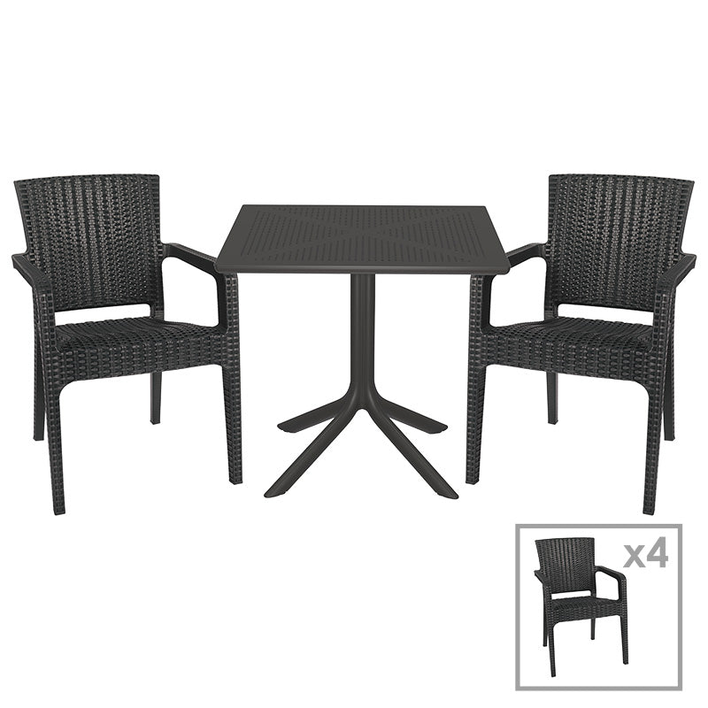 Dining set Groovy-Halcyon pakoworld set 5pieces PP dark grey 80x80x74,5cm