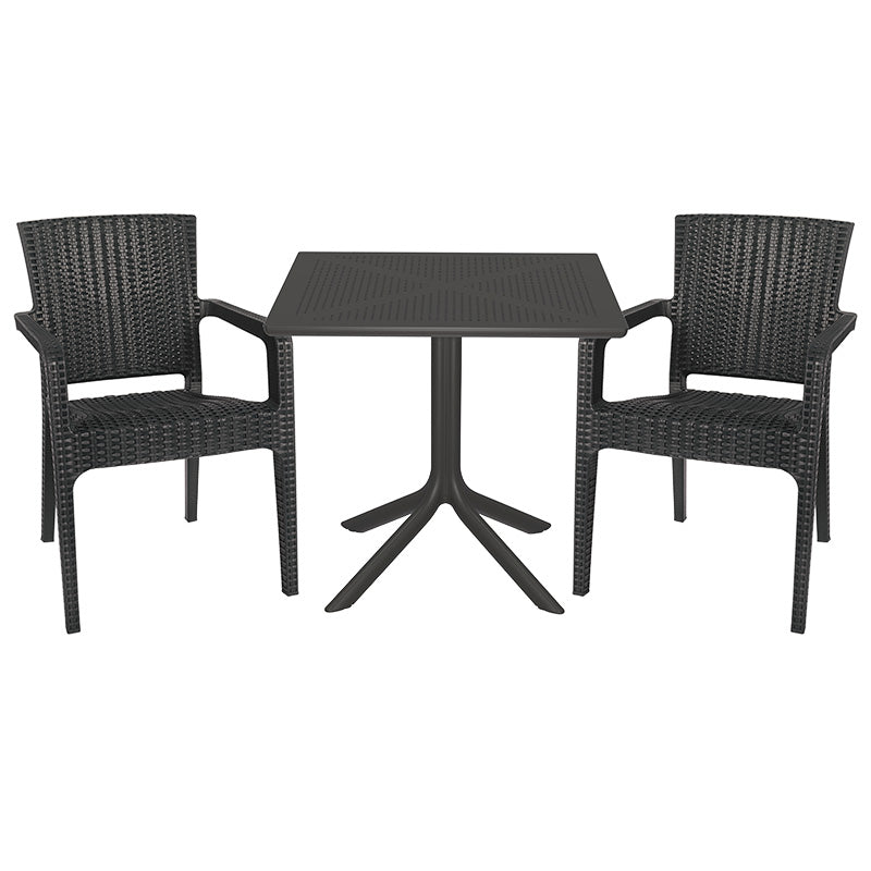 Dining set Groovy-Halcyon pakoworld set 3pieces PP dark grey 80x80x74,5cm