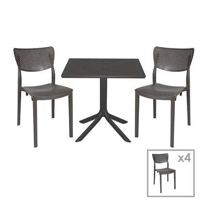 Dining set Groovy-Ignite pakoworld set 5pieces PP dark grey 80x80x74,5cm