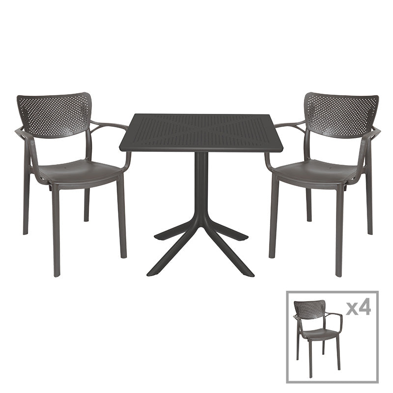 Dining set Groovy-Frontline pakoworld set 5pieces PP dark grey 80x80x74,5cm