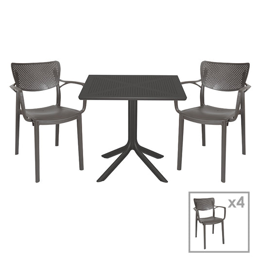 Dining set Groovy-Frontline pakoworld set 5pieces PP dark grey 80x80x74,5cm