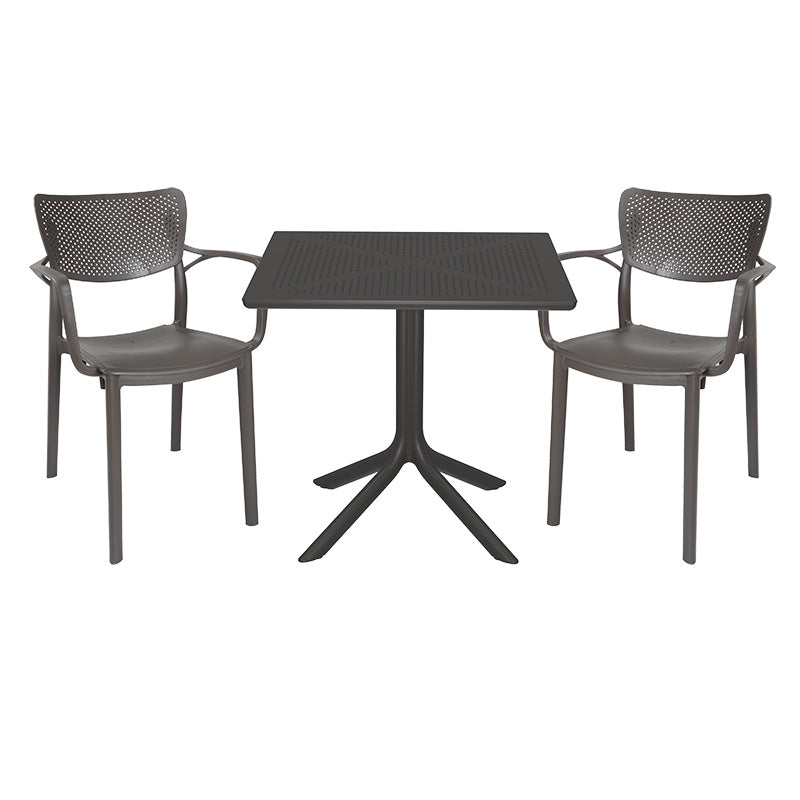 Dining set Groovy-Frontline pakoworld set 3pieces PP dark grey 80x80x74,5cm