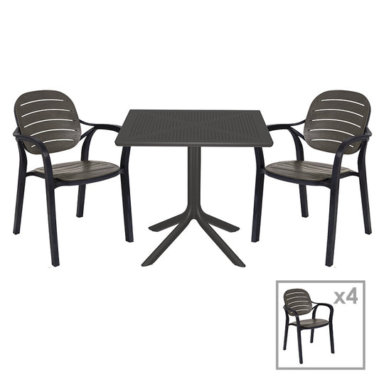 Dining set Groovy-Gentle pakoworld set 5pieces PP dark grey 80x80x74,5cm