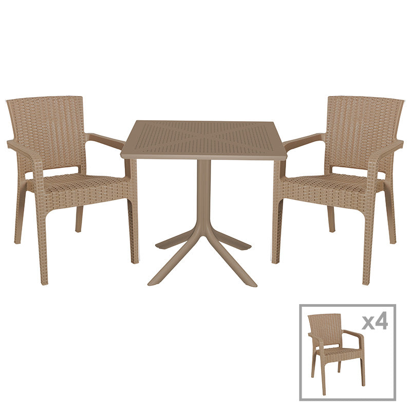 Dining set Groovy-Halcyon pakoworld set 5pieces PP cappuccino 80x80x74,5cm