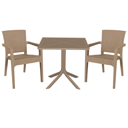 Dining set Groovy-Halcyon pakoworld set 3pieces PP cappuccino 80x80x74,5cm