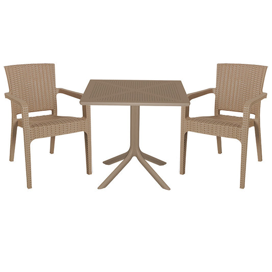 Dining set Groovy-Halcyon pakoworld set 3pieces PP cappuccino 80x80x74,5cm