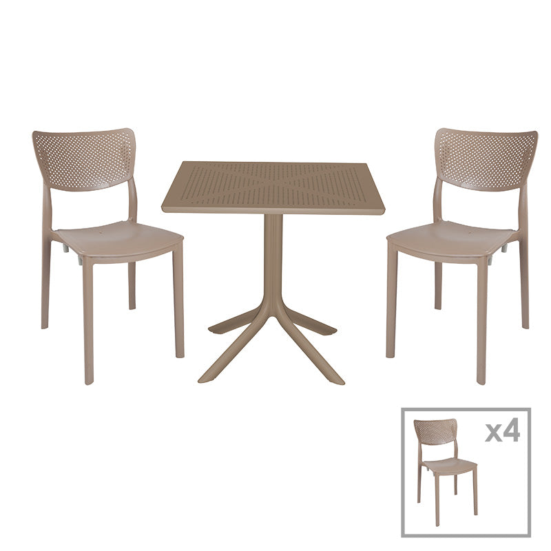 Dining set Groovy-Ignite pakoworld set 5pieces PP cappuccino 80x80x74,5cm