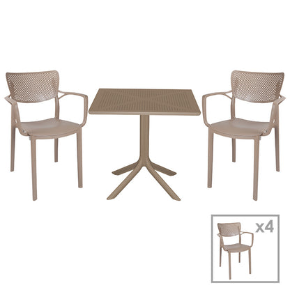 Dining set Groovy-Frontline pakoworld set 5pieces PP cappuccino 80x80x74,5cm