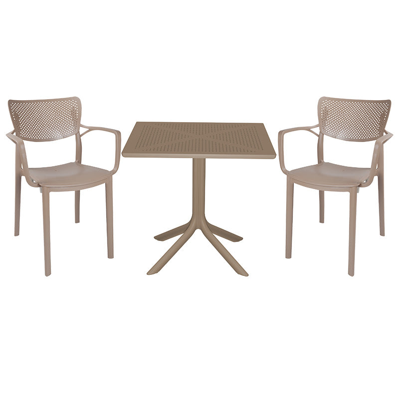 Dining set Groovy-Frontline pakoworld set 3pieces PP cappuccino 80x80x74,5cm