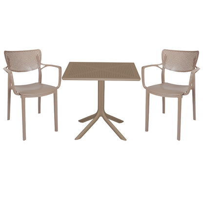 Dining set Groovy-Frontline pakoworld set 3pieces PP cappuccino 80x80x74,5cm