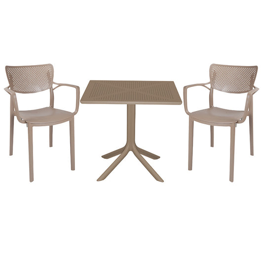 Dining set Groovy-Frontline pakoworld set 3pieces PP cappuccino 80x80x74,5cm