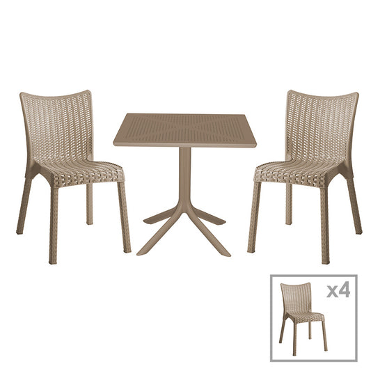 Dining set Groovy-Confident pakoworld set 5pieces PP cappuccino 80x80x74,5cm