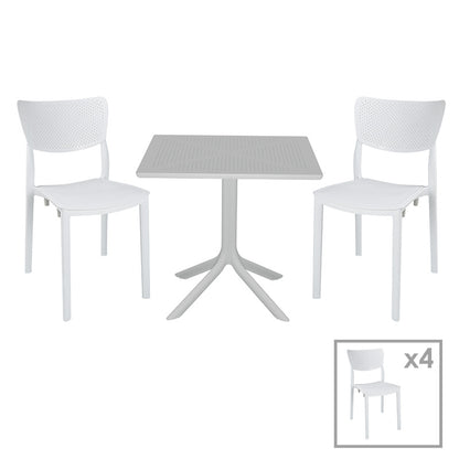 Dining set Groovy-Ignite pakoworld set 5pieces PP white 80x80x74,5cm