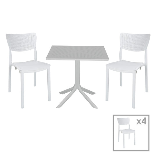 Dining set Groovy-Ignite pakoworld set 5pieces PP white 80x80x74,5cm