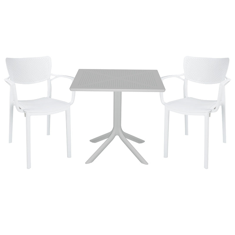 Dining set Groovy-Fontline pakoworld set 3pieces PP white 80x80x74,5cm