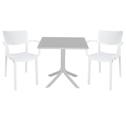 Dining set Groovy-Fontline pakoworld set 3pieces PP white 80x80x74,5cm