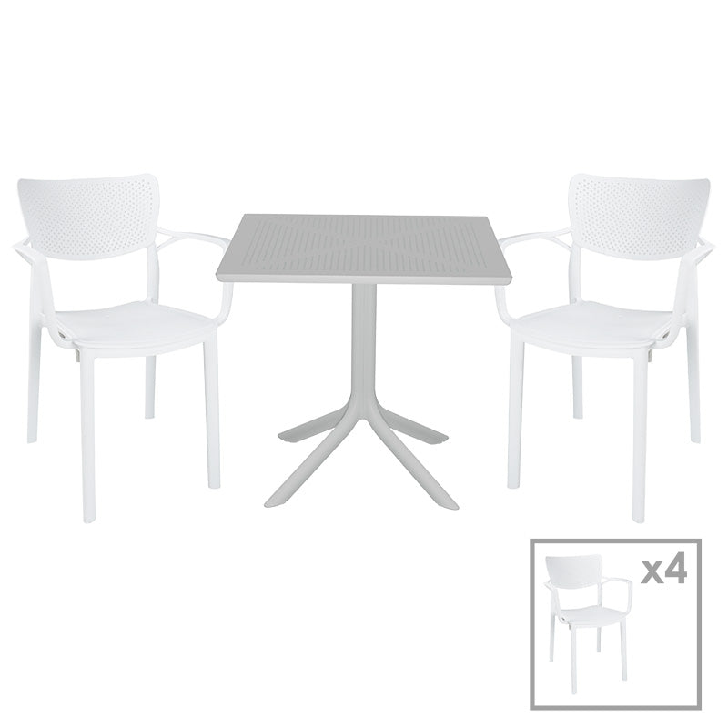 Dining set Groovy-Fontline pakoworld set 5pieces PP white 80x80x74,5cm