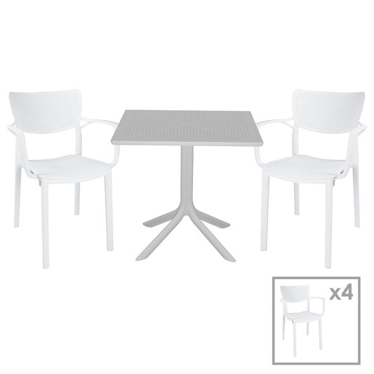 Dining set Groovy-Fontline pakoworld set 5pieces PP white 80x80x74,5cm