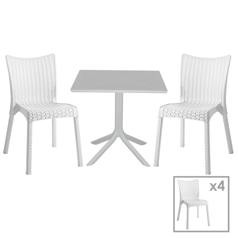 Dining set Groovy-Confident pakoworld set 5pieces PP white 80x80x74,5cm