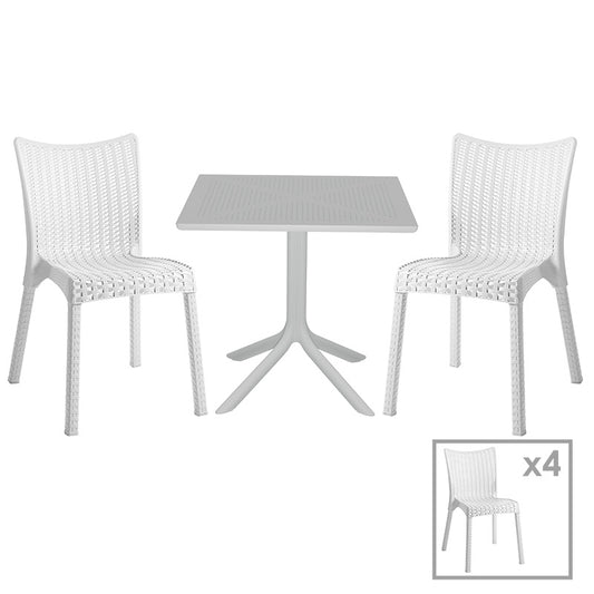 Dining set Groovy-Confident pakoworld set 5pieces PP white 80x80x74,5cm