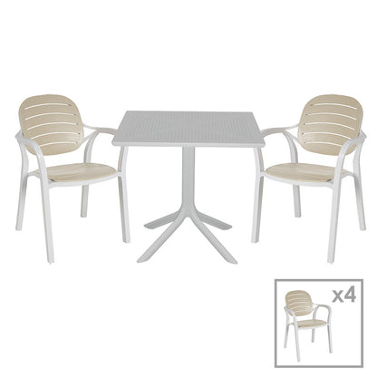 Dining set Groovy-Gentle pakoworld set 5pieces PP white-cappuccino 80x80x74,5cm