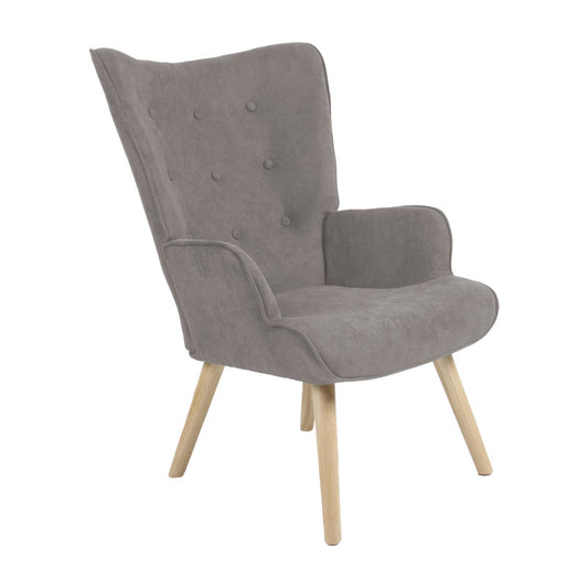 Armchair Fluffy pakoworld fabric grey-natural rubberwood leg 75x69x96cm