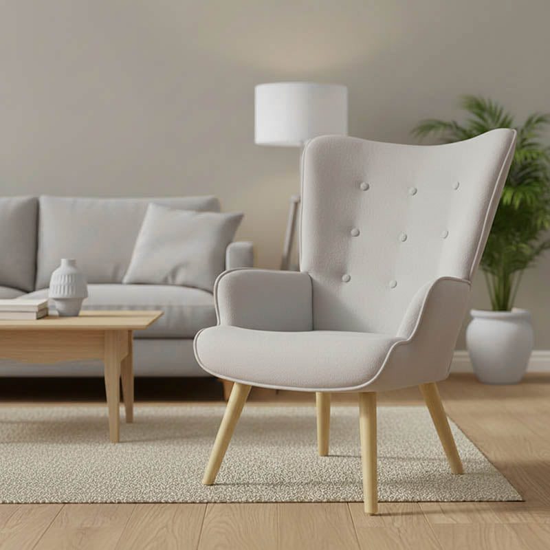 Armchair Fluffy fabric light grey-natural leg 75x69x96cm