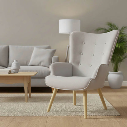 Armchair Fluffy fabric light grey-natural leg 75x69x96cm