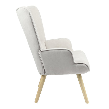 Armchair Fluffy fabric light grey-natural leg 75x69x96cm