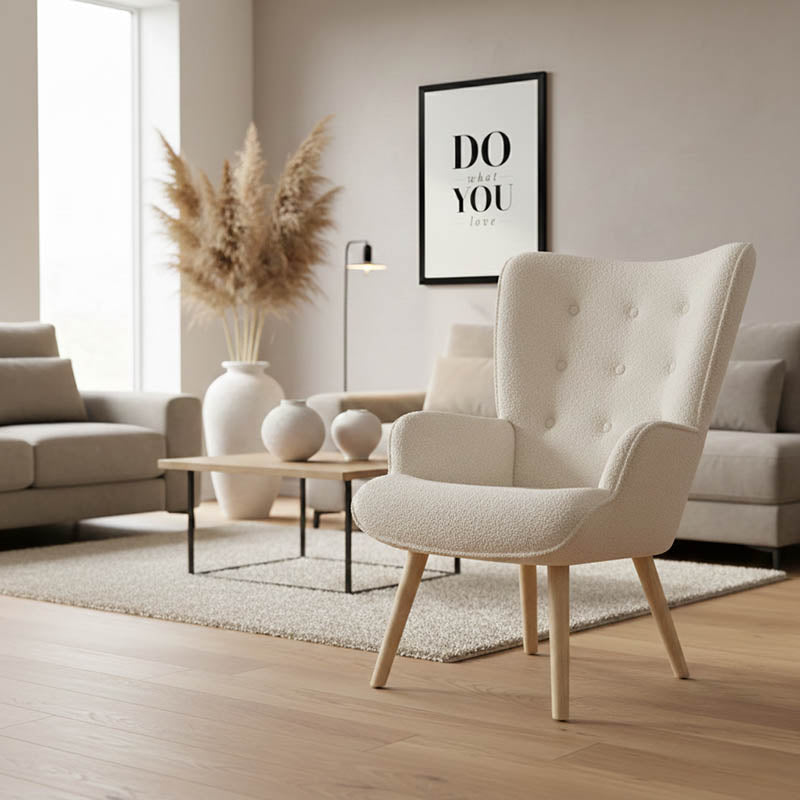 Armchair Fluffy teddy fabric cream-natural 75x69x96cm