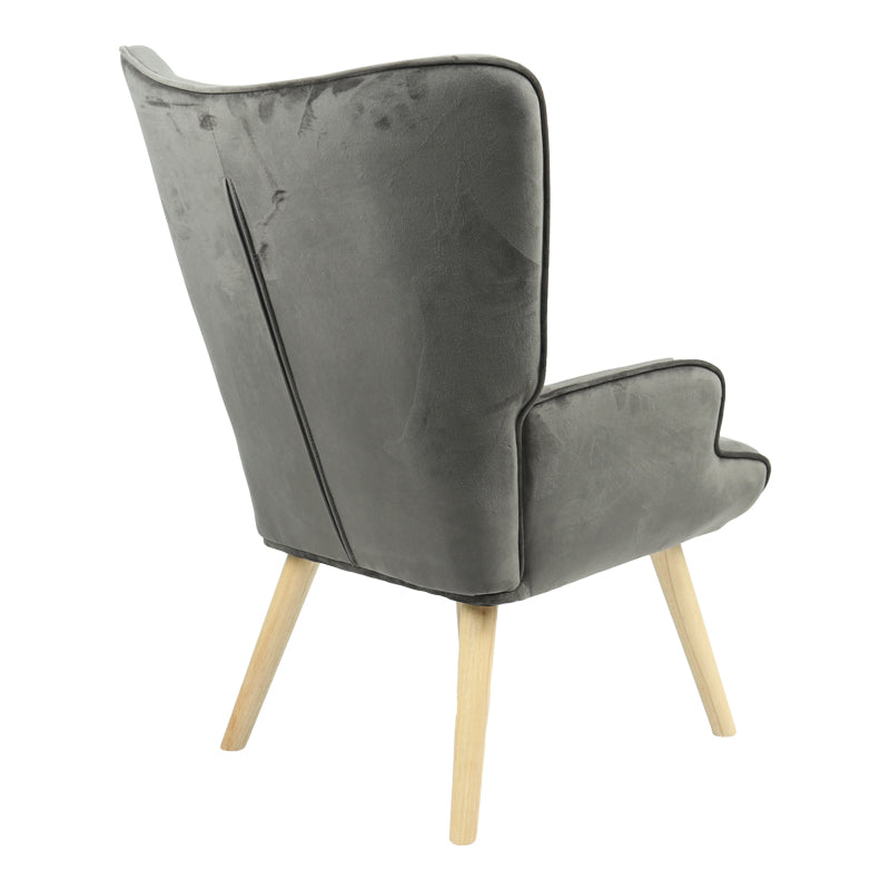 Armchair Fluffy velvet fabric dark grey-natural leg 75x69x96cm