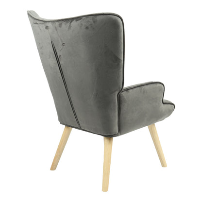 Armchair Fluffy velvet fabric dark grey-natural leg 75x69x96cm