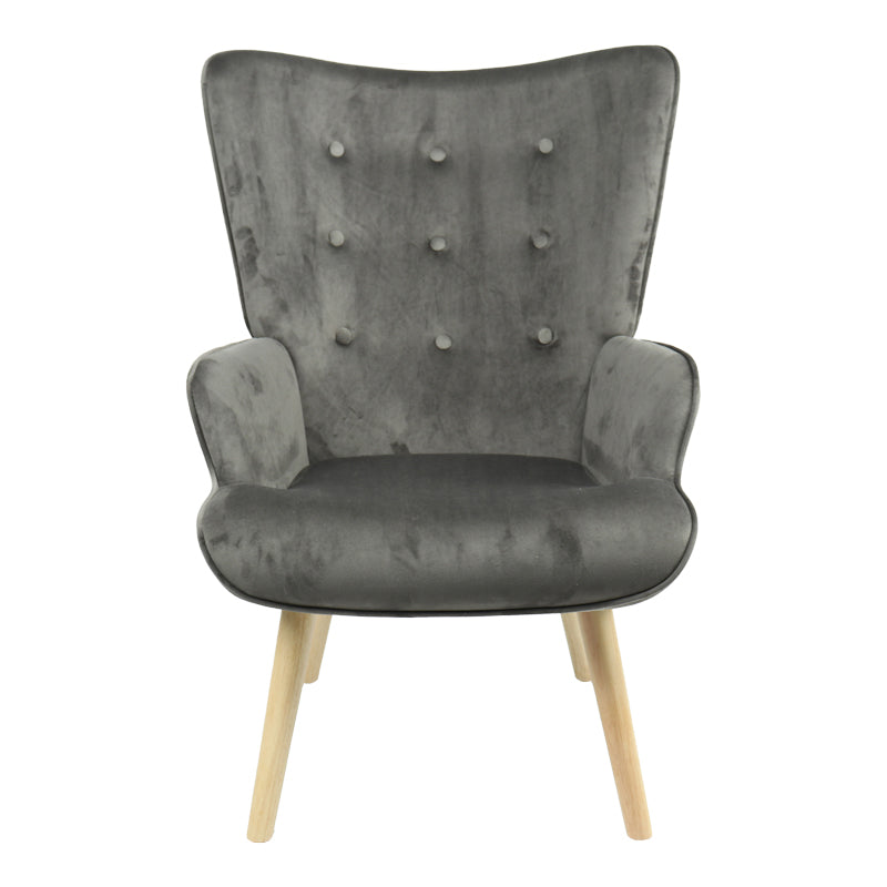 Armchair Fluffy pakoworld velvet fabric dark grey-natural leg 75x69x96cm