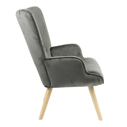 Armchair Fluffy pakoworld velvet fabric dark grey-natural leg 75x69x96cm