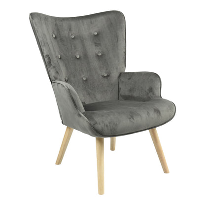 Armchair Fluffy velvet fabric dark grey-natural leg 75x69x96cm