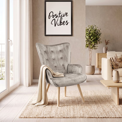 Armchair Fluffy velvet fabric beige-natural leg 75x69x96cm