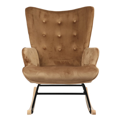 Rocking armchair Georgia pakoworld taupe velvet fabric-natural 75x71x95cm